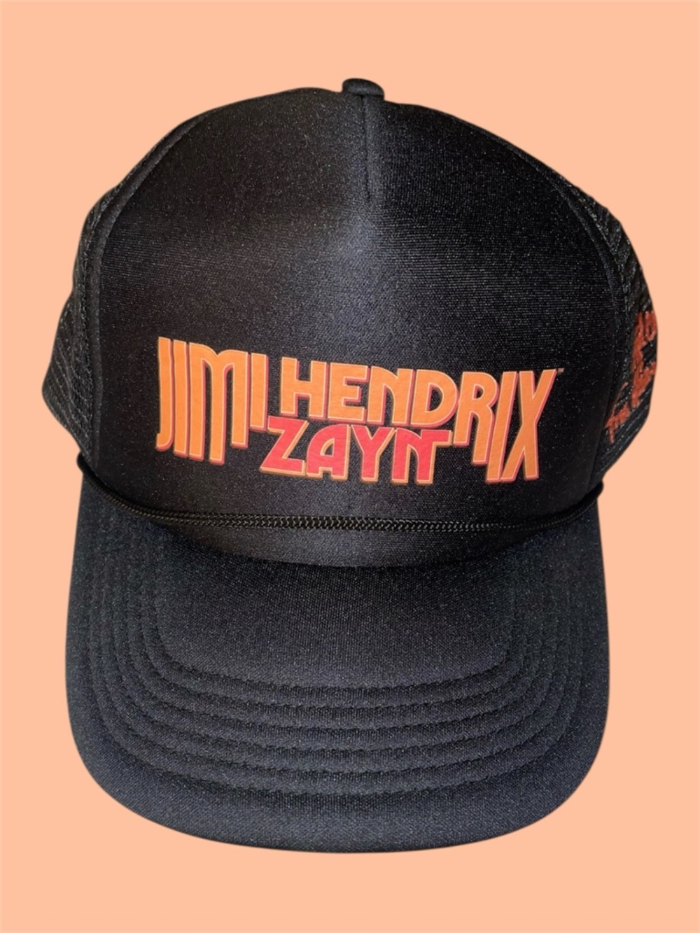 Jimi Hendrix X Zayn Angel Graphic Black Trucker Hat Cap One Size Adjustable